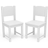 Timy Toddler Wooden Chair Pair, Kids Furniture for Eating, Reading, Playing 2 Pack (White)