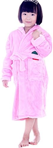 Km Girl's Cute Coral Velvet Long Sleeve Coral Velvet Hooded Night-gown/bathrobe (M, Pink)