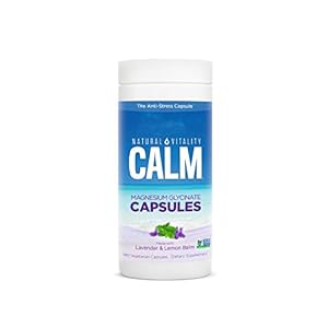 Natural Vitality Calm Magnesium Glycinate Supplement, Stress Relief Magnesium Capsules with Lavender & Lemon Balm, Vegan, Gluten Free, Non-GMO, 180 Capsules