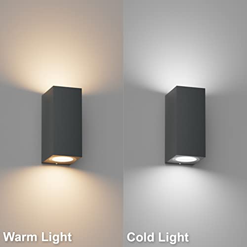 Klighten 2 Pieces Square Wall Lamp Outdoor/Indoor, IP65 Waterproof Anthracite Outdoor Wall Sconce, GU10 Modern Aluminium Wall Light for Gardens, Hallway Terrace, Bulb Not Included