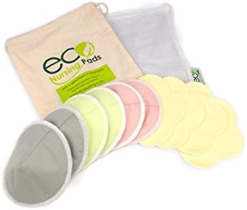 Contoured Washable Reusable Bamboo Nursing Pads, Organic Bamboo Breastfeeding Pads, Ultra-Soft Velvet Flower Pads, 10 Pack with 2 Pouches & E-Book