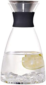 Cupwind Water Pitcher 1200ml\42oz Heat Resistant Borosilicate Drink Carafe Glass Pitcher with Stainless Steel Flow Lid (Black)
