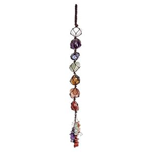 Jovivi 7 Chakra Gemstones Healing Feng Shui Crystals Window Hanging Ornament Dowsing Pendulum Good Luck Home Car Decoration for Reiki Healing Yoga Meditation,Worry Palm Tumbled Stones