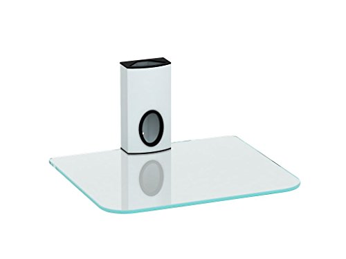 Gold Line DVD Wall Mount Bracket Shelf, 1 x Silver Floating Shelf with Strengthened Tempered Black Glass for DVD Players/Cable Boxes/Games Consoles/TV Accessories (White)