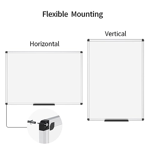 VIZ-PRO Magnetic Whiteboard 60 x 45 cm, Dry Erase White Board with Pen Tray, Silver Aluminium Frame, Dry Wipe Writing Board for Office, Home & School