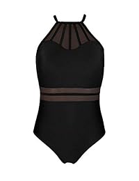 LookbookStore Traje de baño de una pieza con espalda cruzada y cuello alto para dama