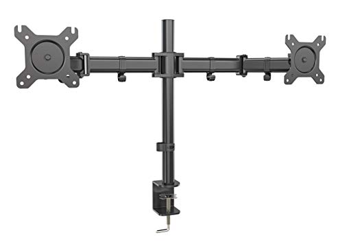 Dual Screen Desk Mount & Computer Monitor Stand with Two Adjustable Arm – for Flat Panel Screens, LCD, LED, and TV – with Swivel and Tilt – for up to 27 inch Screens