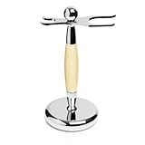 Razor and Shaving Brush Stand by Slate Shave - Faux Ivory and Chrome Holder - Perfect for Wet Shaving Enthusiasts