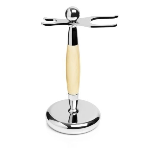 Razor and Shaving Brush Stand by Slate Shave - Faux Ivory and Chrome Holder - Perfect for Wet Shaving Enthusiasts