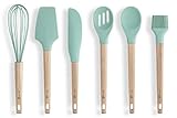 HomeArt Silicone Baking Utensils Set | Kitchen/Cooking Tools - Spatula, Pastry Brush, Whisk, Scraper, Slotted And Solid Spoon | Non-Stick, Non-Scratch, Heat Resistant | Mint Color