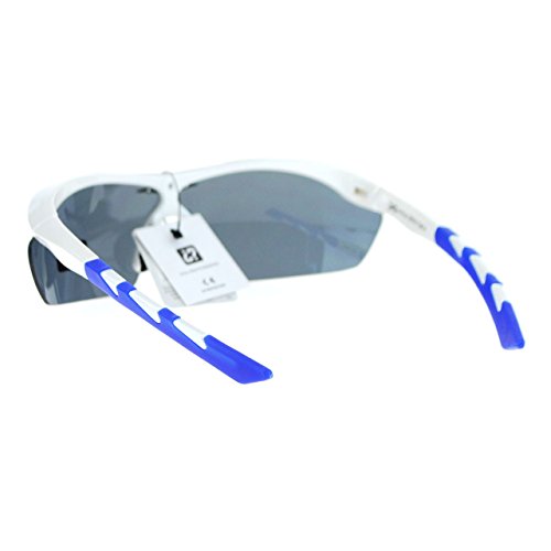 Xloop Sports Sunglasses Half Rim Rubber Nose/Temple Wrap Around UV400 White Blue