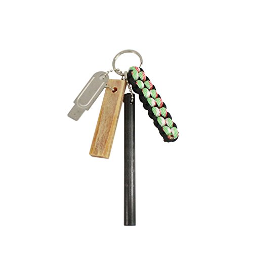 PSKOOK Fatwood 100% Natural Fire Starter Sticks Ferro Rod Paracord Lanyard Knot Pendant Emergency Survival Accessories(Red White Green)