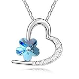 Topstaronline (TM) Authentic Austrian Ocean Blue Crystal 18k Silver Plated Love Heart and Plum Necklace
