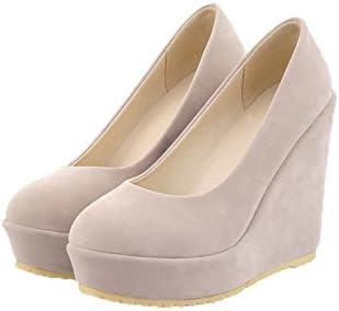 AgeeMi Shoes Women Round Toe High Wedges Heel Ankle Strap Pumps with Buckle