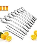Long Handle Spoon, Elegant Life 11 Pcs 7.8 inch Japan Stainless Steel Spoon Iced Tea Spoons for Mixing Ice Cream Coffee Spoon Milkshake Dessert Spoon Cocktail Stirring Spoons