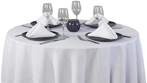 Essentials Collection White Plain Polyester 69in (175cm) Tablecloth And 4 Napkin Package Set. Round (Circular) Tablecloth. Ideal For Christmas. Ideal For 4-6 Place Settings. All Sizes Approximate