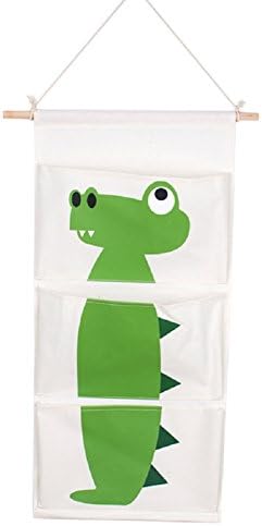 XIANIWTA Cotton&amp;Linen Cute Cartoon 3 Pockets Wall Door Closet Hanging Organizer Storage Bag Home Decor (Crocodile)