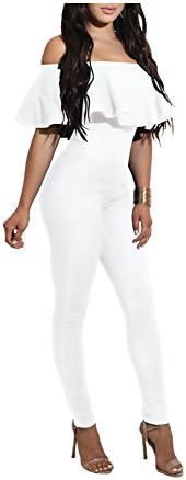 Fashion Leader Womens Solid Color Sexy Strapless Falbala Flounced Tight Jumpsuit Rompers
