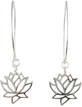 Cut Out Design Lotus Flower Dangle Earrings in Sterling Silver, #8373