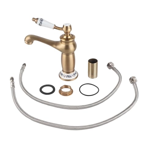 Water Faucet Beautiful Vintage Mixer Tap Taps for Bathroom Basin Gold Vintage Floral Pattern Single Handle Mixer Tap Cold/Hot Water Faucet for Bathroom Basin Sink(White) (Antique)