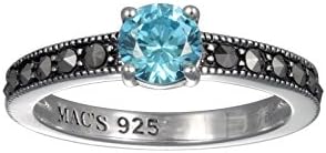 925 SS 0.81 cttw Blue CZ Prong Set Accented with 0.49 cttw Marcasite Ring