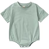 Merqwadd Baby Boy Girl Bubble Romper Infant Oversize Plain Crewneck T-Shirt Bodysuit Tops