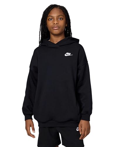 Nike Girl's Sportswear Club Fleece Oversized Pullover Hoodie, Black/White, X-Sm…