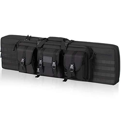 HUNTSEN Tactical Double Long Rifle Pistol Gun Bag Firearm Transportation Case Double Rifle Bag Outdoor Tactical Carbine Cases Water Dust Resistant Long Gun Case Bag (Black, 42")