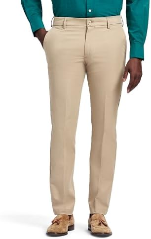 IZOD Men's Performance Stretch Straight Dress Pant,Variety (38x34, Khaki)  at Amazon Men's Clothing store
