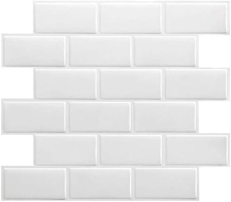 HUE DECORATION Peel and Stick Subway Tile Backsplash for Kitchen, White Backsplash Tile 11.26" x 10" Pack of 4