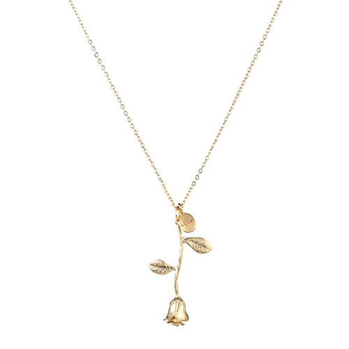 Fettero Women Gold Dainty Chain 14K Gold Fill 3D Rose Flower Love Pendant Necklace Handmade Jewelry