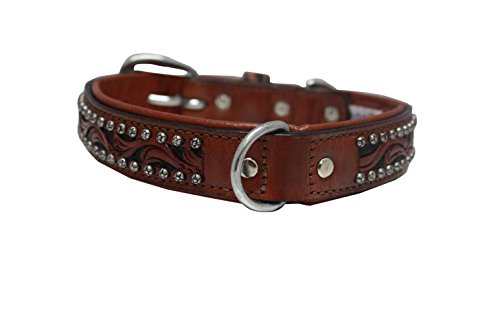 Genuine Leather Dog Collar. 20" X 1", Western Tooled In Brown/Black Inlay, Hand-Carved, Argentinean Cowhide. Angel Elite (Mesa) Necks: 14.5"-17.5" (628071110567)