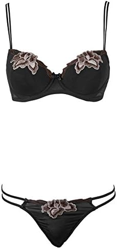 Women's Sexy Strappy Lingerie Set Steel Ring Sponge Pad Bra G-string Panties Thong Panty for Female (S, Style A)