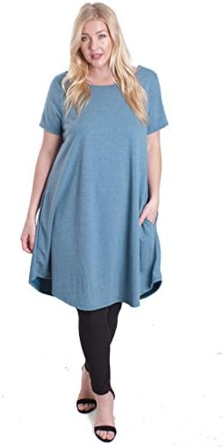 Hot Ginger Women's Plus Size Tunic With Side Pockets (Heather Blue, 4X)