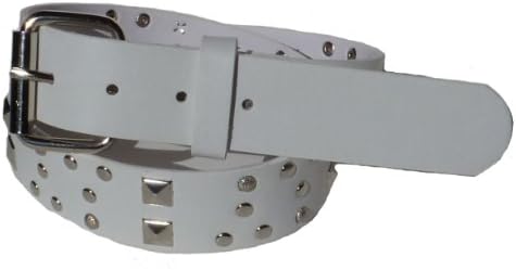 BeltsandStuds Goth Punk Y Pyramid Silver Stud Studded White Snap on Belt S 32 White