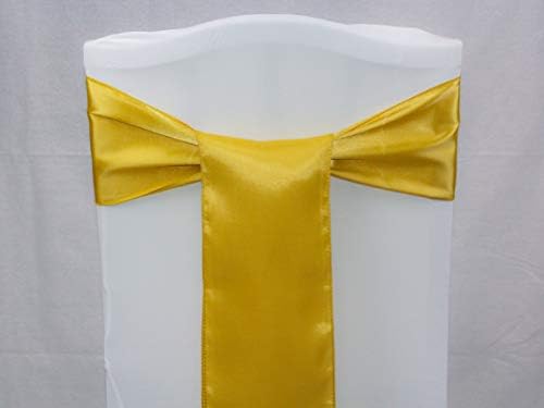 Events N Fabrics Satin Chair Cover Sashes Bows Wedding Ribbon Chairs Back Tie for Events and Party Decoration (Pack of 50) - Gold