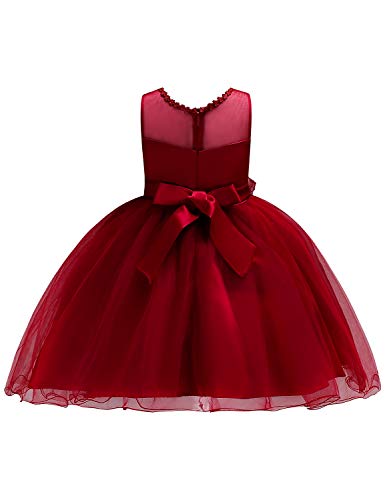 JOYMOM Toddler Girl Dresses, Infants Clothes Petite Sleeveless Ruffle Hem Flower Dress Baby Cute Prefect Fit Father/Daughter Dance Gowns Red Size (110) 3-4 Years