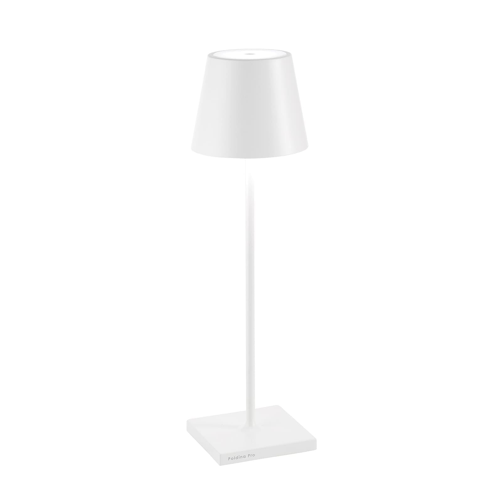 Zafferano ZAFPOLPRO-WH Poldina Pro Dimmable Wireless LED Table lamp in Aluminum, IP54 Protection, Indoor/Outdoor use, Contact Charging Base, H38cm, USB Plug-White