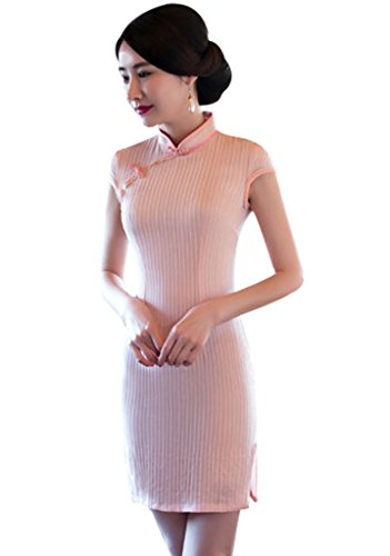 Wincolor Women's Slim Ribbed Cheongsam Qipao Chinese Traditional Cocktail Party Dress