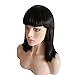 Brazilian Human Hair Bob Wigs with Bangs Yaki Machine Made Glueless Short Wigs with Wood comb and Wig Cap (12 Inch, Natural Color） (#1b jet off black)