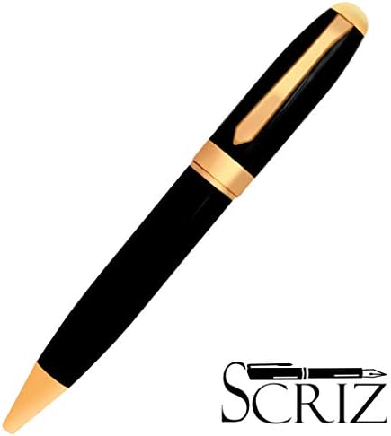 SCRIZ™"Signature Collection" Black - Golden Metal Body Ball Pen With German Non Dry Refill Packed In Attractive Box (SZ-0035A)