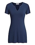 Bepei Women Slit V Neck Short Sleeve Summer Tunic Tops for Legging Casual Shirt