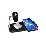 ZENS Dual 10-Watt Aluminum Wireless Charging Pad and Watch Charger Station - Qi and MFi Certified - Supports Apple and Samsung Fast Charge - Adapter Included - Black