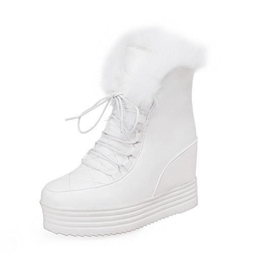 WeenFashion Women's Solid Pu High-Heels Round Closed Toe Lace Up Boots, White, 37 WeenFashion Women's Solid Pu High-Heels Round Closed Toe Lace Up Boots, White, 37