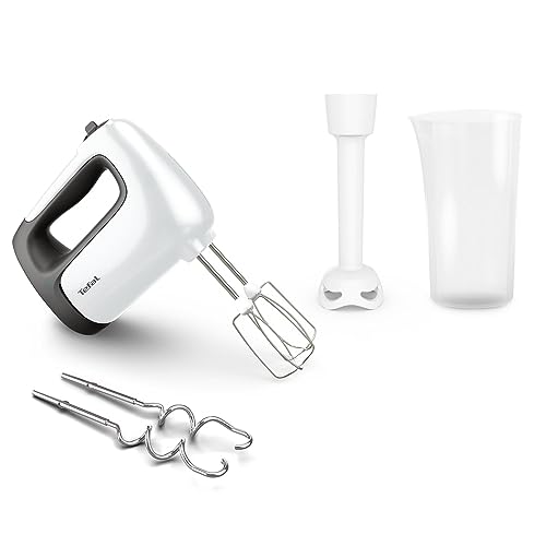 Tefal Prep'Mix+ Handmixer mit Pürierstab, 500 Watt, Schiebeknopf mit 5 Geschwindigkeiten + Turbo, inkl. Zubehör: 2 Schneebesen/2 Knethaken/Pürierstab/