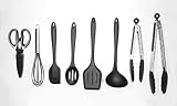 8 Piece Dishwasher Safe Kitchen Utensil Set (Scissors, Whisk, Baking Spoon, Slotted Spoon, Large Slotted Spatula, Soup Ladle, 9