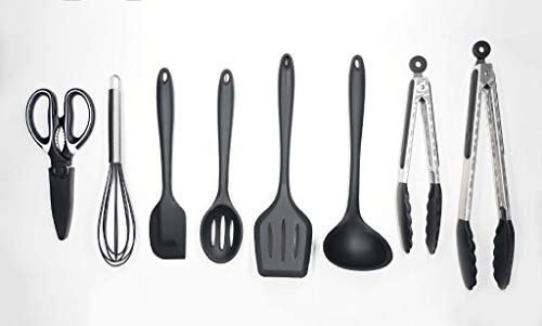 8 Piece Dishwasher Safe Kitchen Utensil Set (Scissors, Whisk, Baking Spoon, Slotted Spoon, Large Slotted Spatula, Soup Ladle, 9