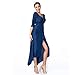 Sirhao Boho Maxi Dress Midi Dress Solid Color 2/3 Sleeve Dress Closing Split Navy Blue with Earrings