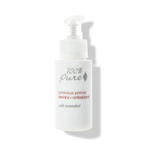 100% Pure: Luminous Primer Vitamins + Antioxidants with Resveratrol, 1 oz, Light Relflective Pigments Diffuse Lines and Wrinkles, Make Your Skin Instantly Appear More Luminous, Healthy and Glowing