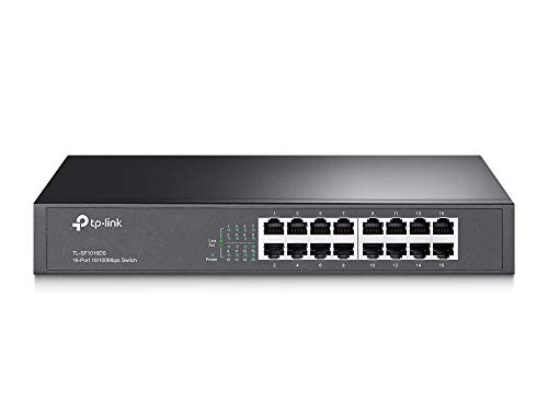 TP-Link 16-Port Fast Ethernet Unmanaged Switch | Plug and Play | Desktop/Rackmount | Metal | Fanless (TL-SF1016DS)